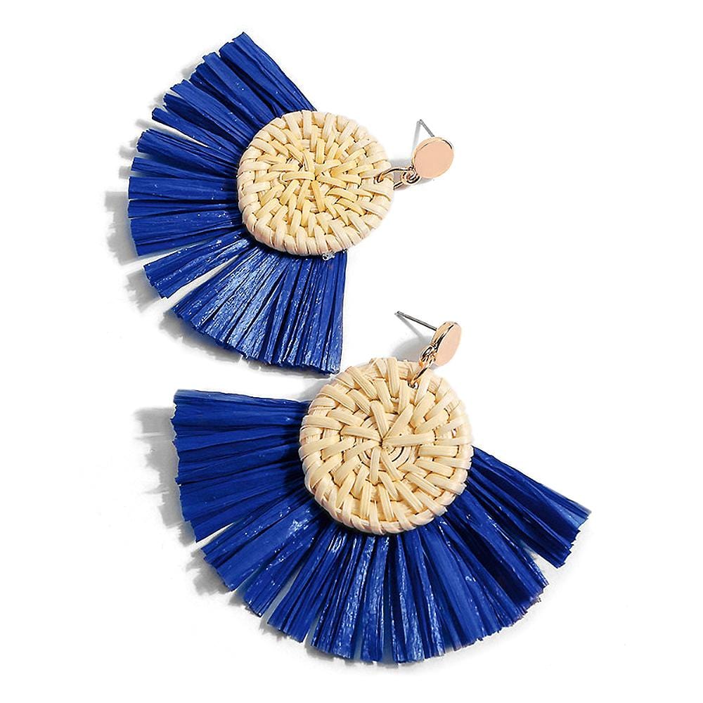 Im A Fan Royal Blue Raffia Earrings - Brilliant Co