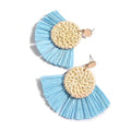 Im A Fan Light Blue Raffia Earrings - Brilliant Co