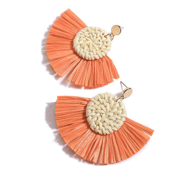 Im A Fan Peach Raffia Earrings - Brilliant Co