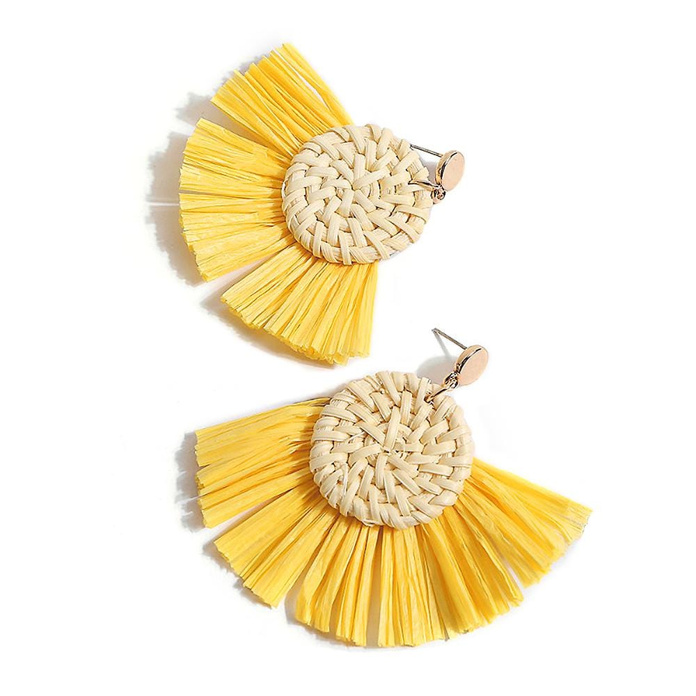 Im A Fan Yellow Raffia Earrings - Brilliant Co