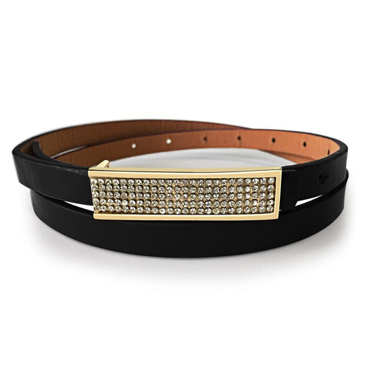 Black Leather Belt With Gold Buckle