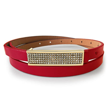 Leather Belt With Gold Buckle Red - Brilliant Co