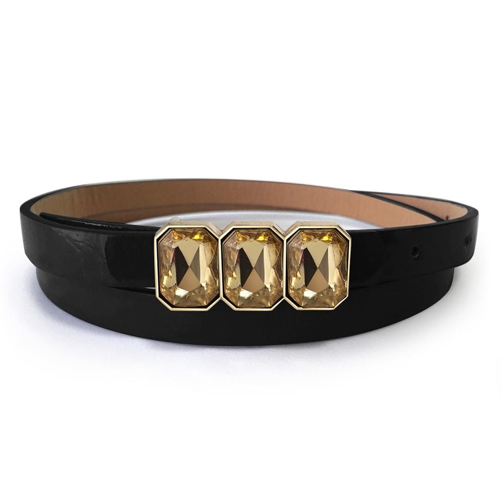 Leather Belt With Crystals Black - Brilliant Co