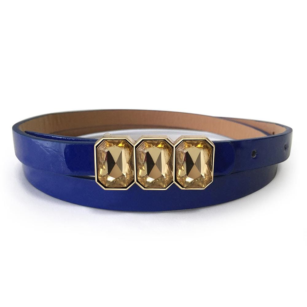 Leather Belt With Crystals Blue - Brilliant Co