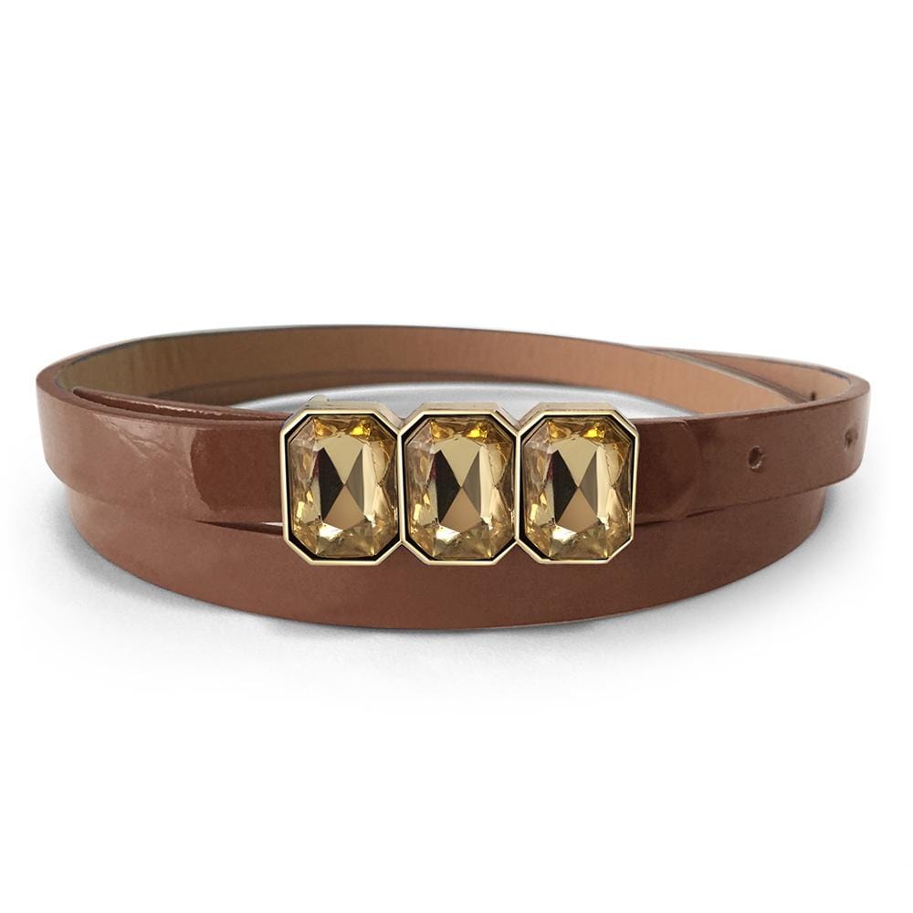 Leather Belt With Crystals Brown - Brilliant Co