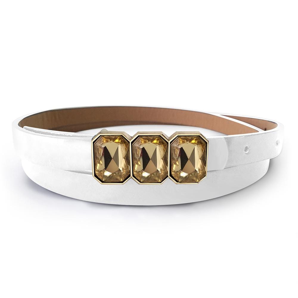 Leather Belt With Crystals White - Brilliant Co
