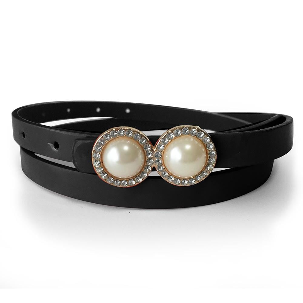 Leather Belt With Pearls & Crystals Black - Brilliant Co