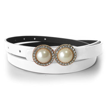Leather Belt With Pearls & Crystals White - Brilliant Co