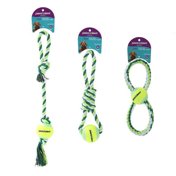 Paws & Claws  GREEN ROPE & TENNIS BALL TUGGER 3PCS - Brilliant Co