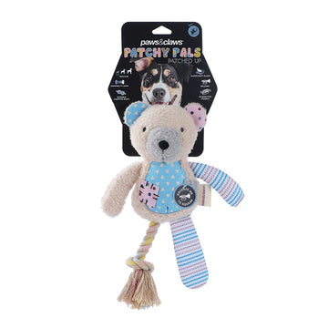 Paws & Claws PATCHY PALS PLUSH BEAR PET TOY WITH ROPE