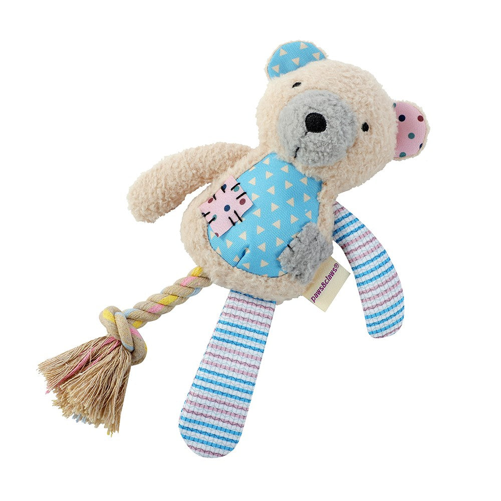 Paws & Claws PATCHY PALS PLUSH BEAR PET TOY WITH ROPE