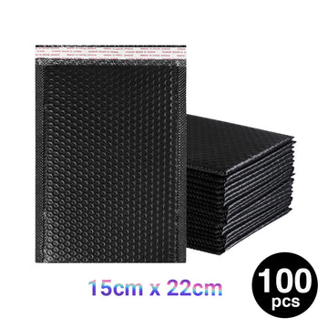 100PC Bubble Mailers Self Seal Padded Envelopes Lined Poly Mailer - Black 15x22cm