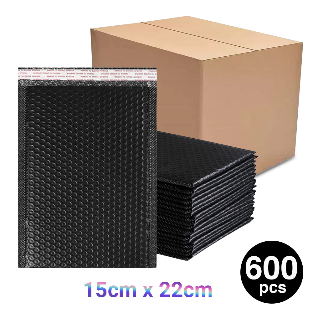 600PC Bubble Mailers Self Seal Padded Envelopes Lined Poly Mailer - Black 15x22cm