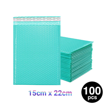 100PC Bubble Mailers Self Seal Padded Envelopes Lined Poly Mailer - Turquoise 15x22cm