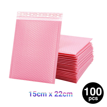 100PC Bubble Mailers Self Seal Padded Envelopes Lined Poly Mailer - Pink 15x22cm