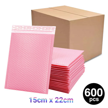600PC Bubble Mailers Self Seal Padded Envelopes Lined Poly Mailer - Pink 15x22cm