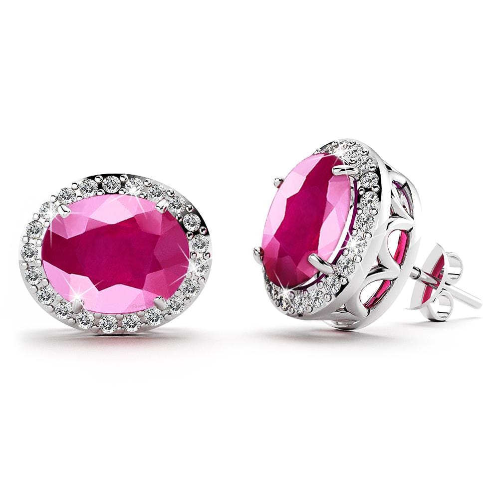 14ct White Gold 5.00ct Ruby & 0.48ct Diamond Stud Earrings - Brilliant Co