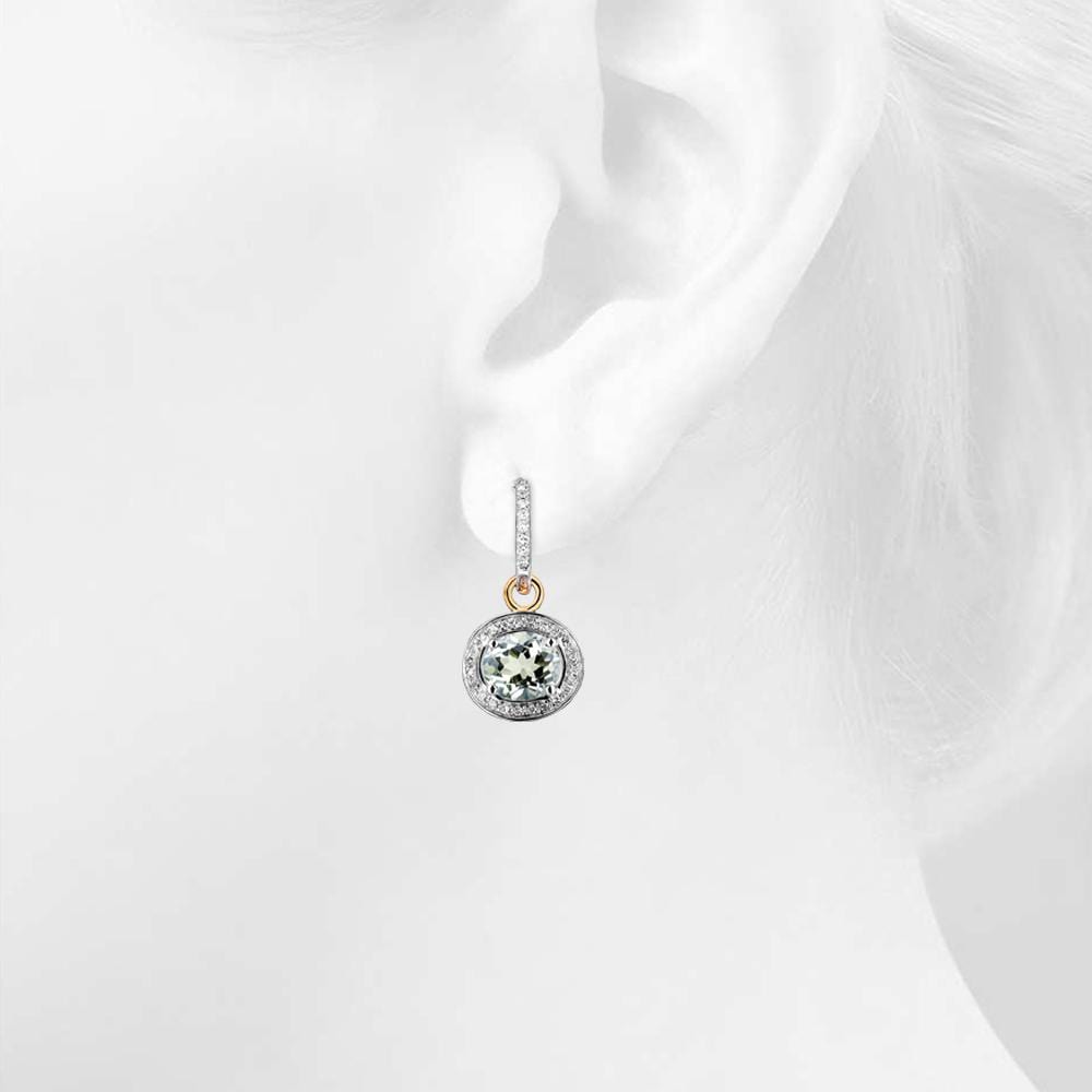 14ct Yellow Gold 3.00ct Green Amethyst & 0.40ct Diamond Hoop Earrings