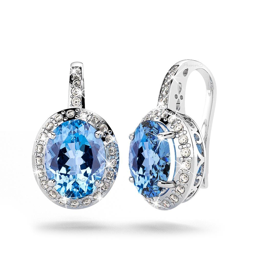 14ct White Gold 5.60ct Swiss Blue Topaz & 0.50ct Diamond Hook Earrings