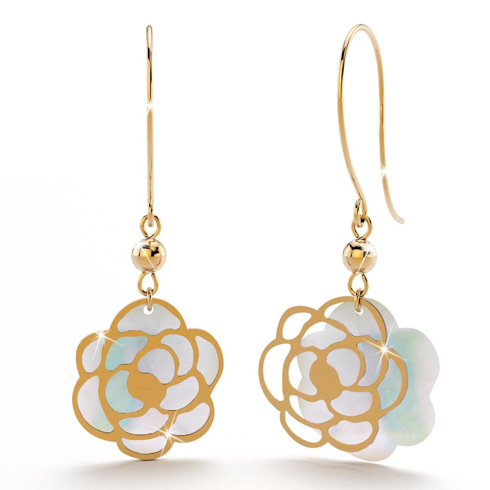 18ct Gold Floral Mother of Pearls Drop Earrings