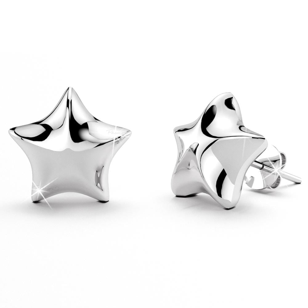 18ct White Gold Puff Star Stud Earrings