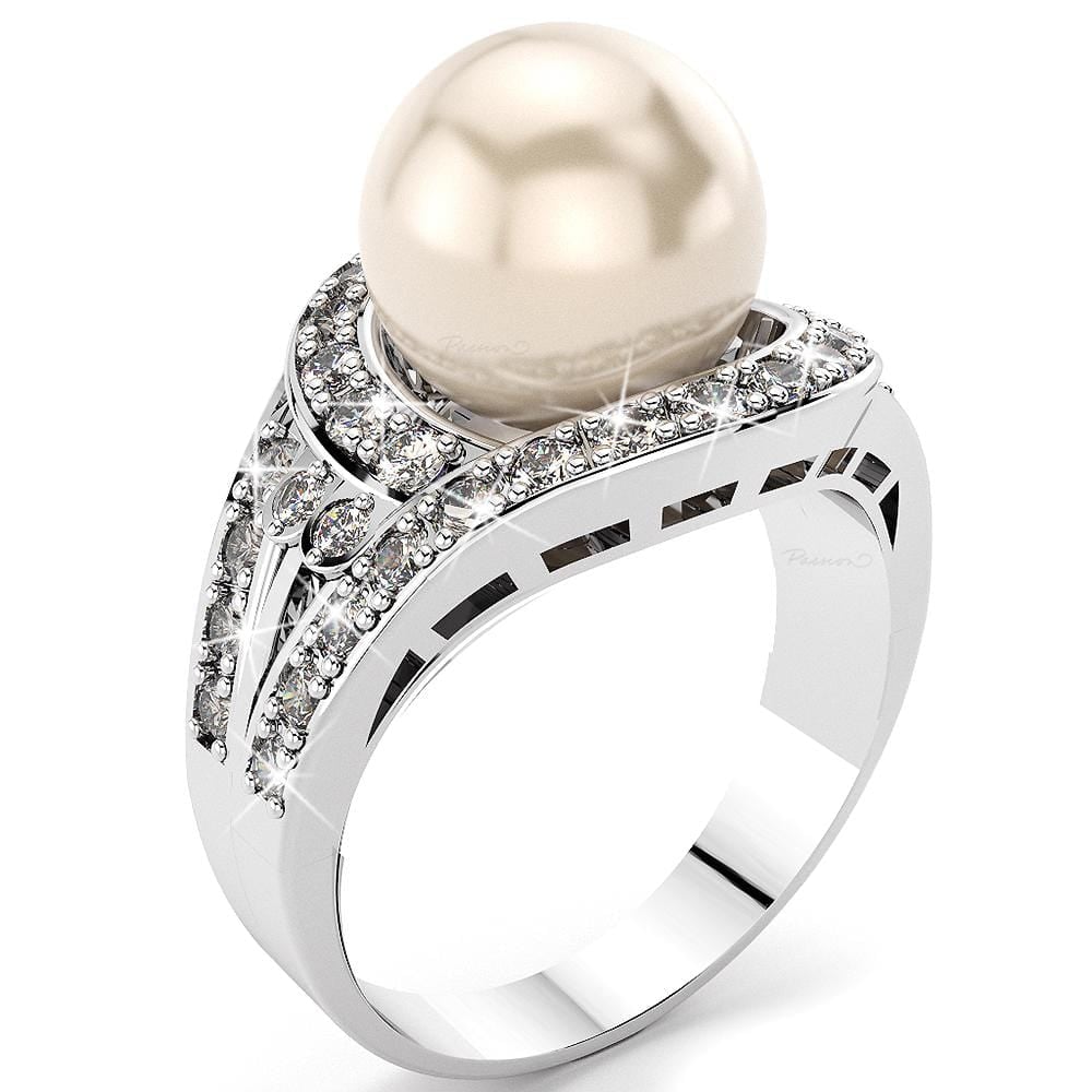 14ct White Gold 12mm Round Akoya Pearl & 1.25ct Diamond Ring