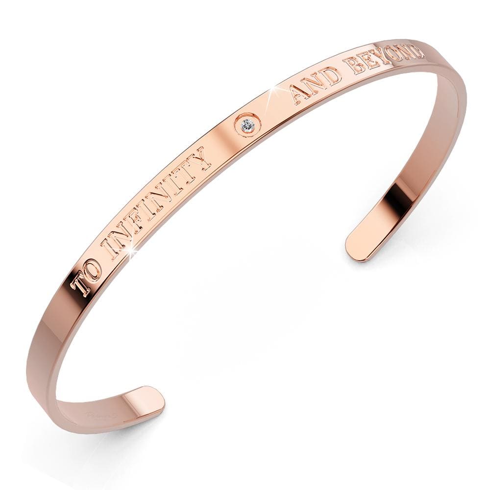 Genuine Single Diamond Set Roman To Infinity & Beyond Cuff Bangle Rose Gold Titanium - Brilliant Co