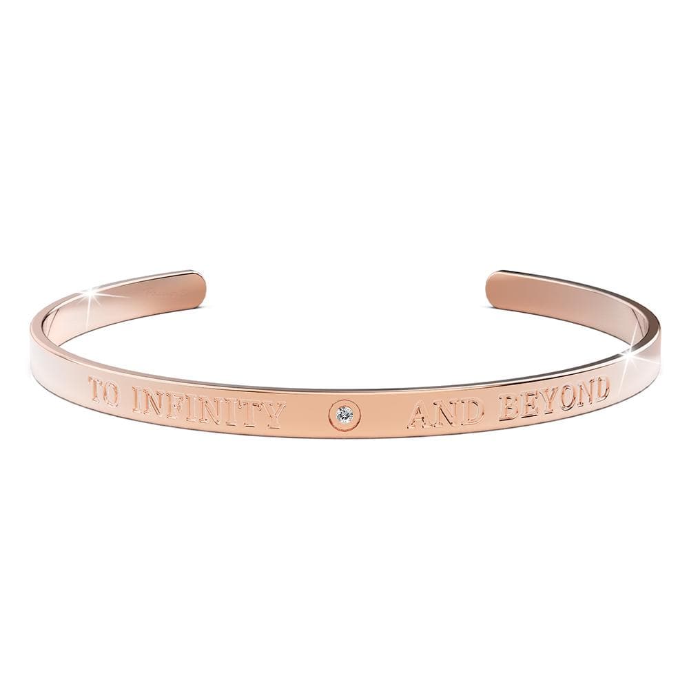 Genuine Single Diamond Set Roman To Infinity & Beyond Cuff Bangle Rose Gold Titanium - Brilliant Co