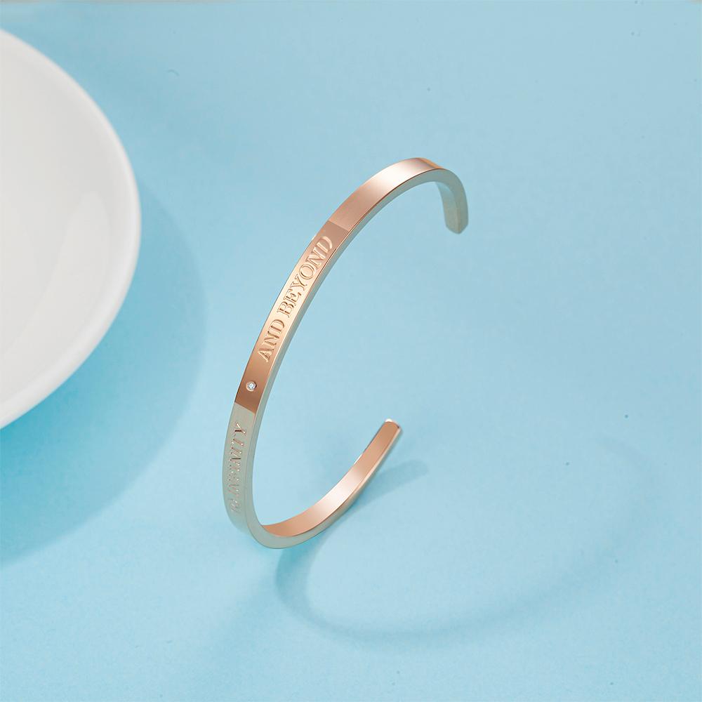 Genuine Single Diamond Set Roman To Infinity & Beyond Cuff Bangle Rose Gold Titanium - Brilliant Co