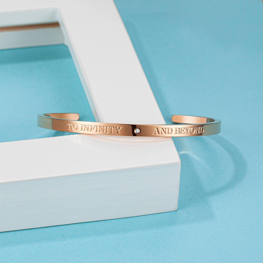 Genuine Single Diamond Set Roman To Infinity & Beyond Cuff Bangle Rose Gold Titanium - Brilliant Co