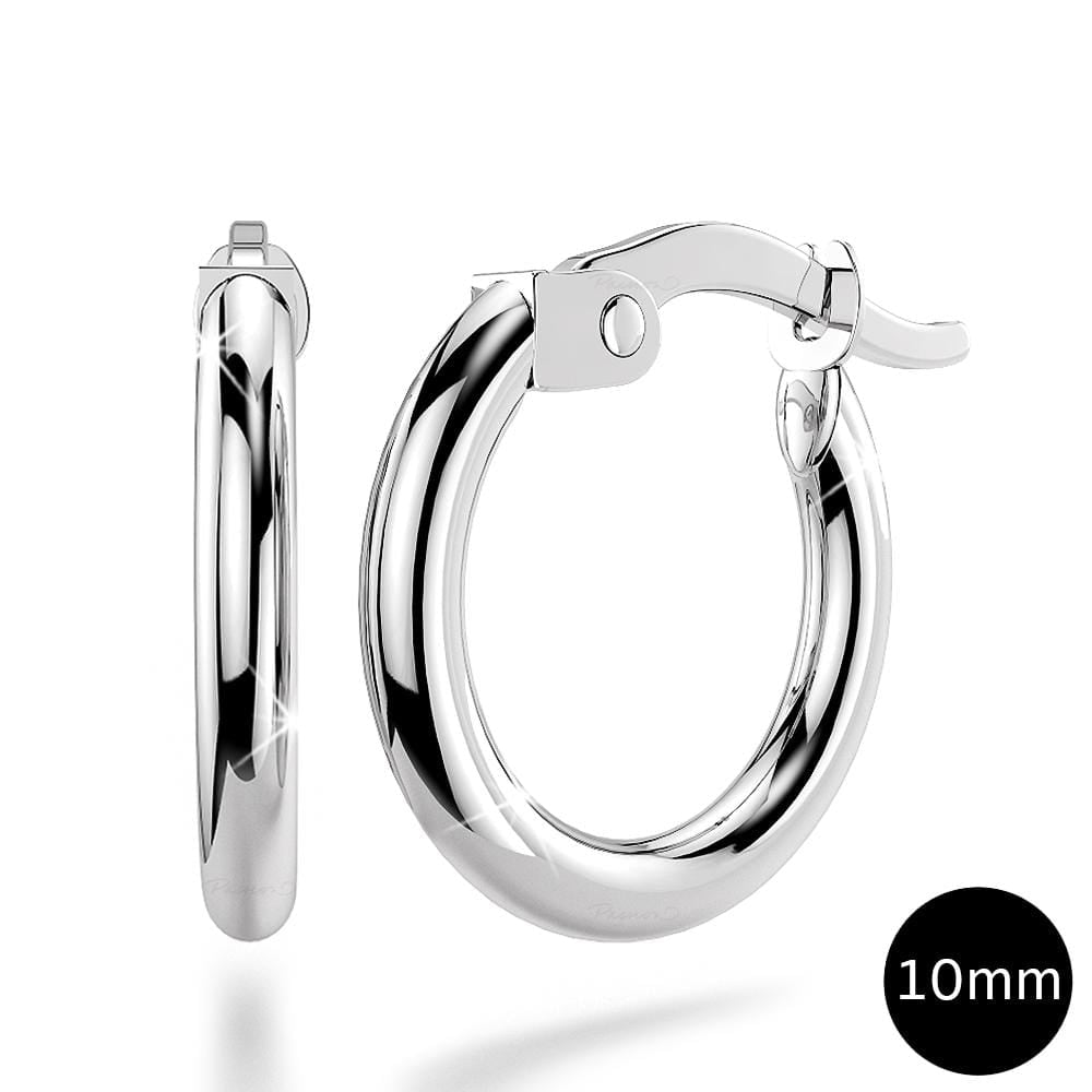 9ct White Gold 10mm Rounded Hoop Earrings - Brilliant Co