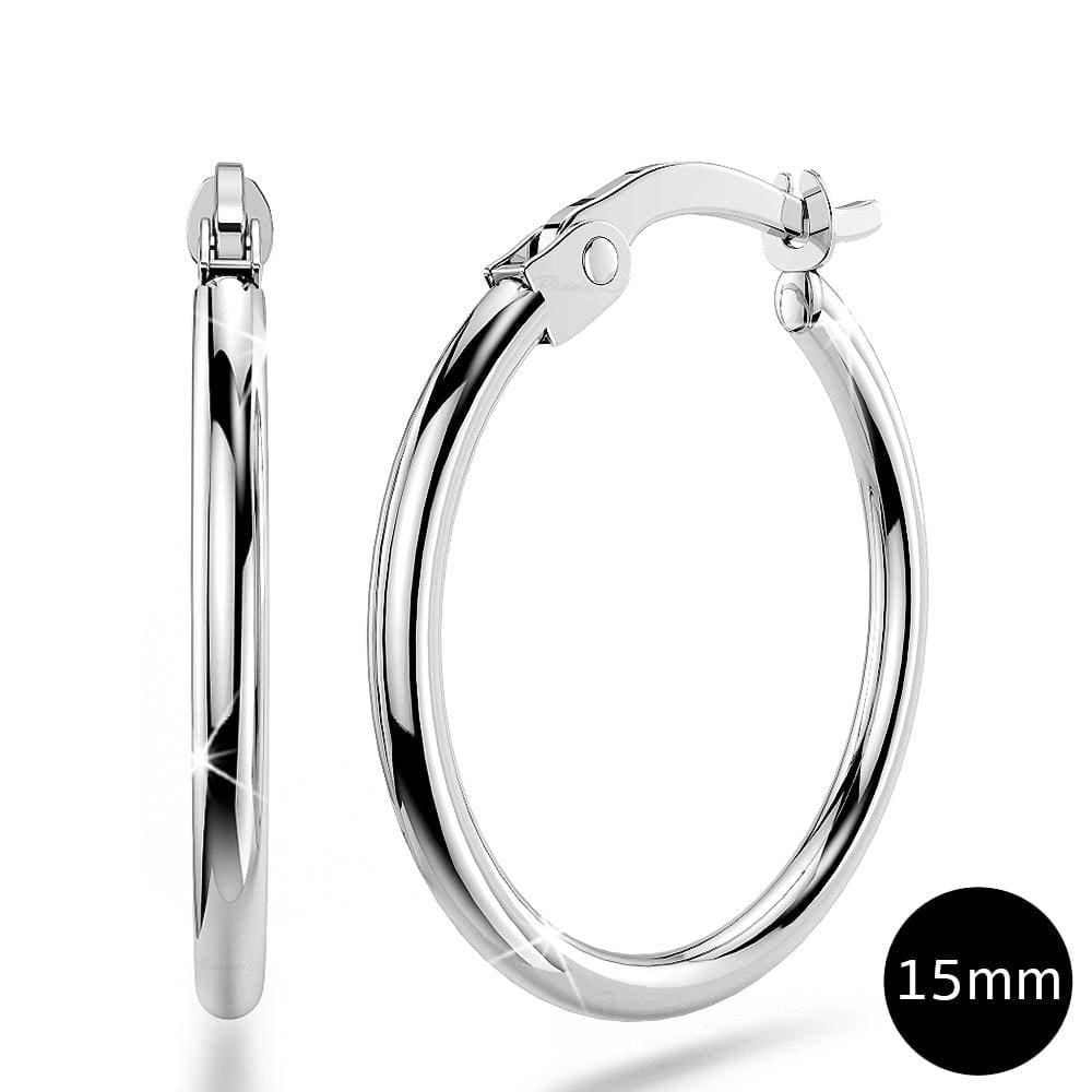9ct White Gold 15mm Rounded Hoop Earrings