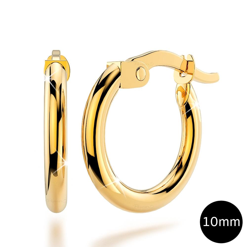 9ct Yellow Gold 10mm Rounded Hoop Earrings - Brilliant Co