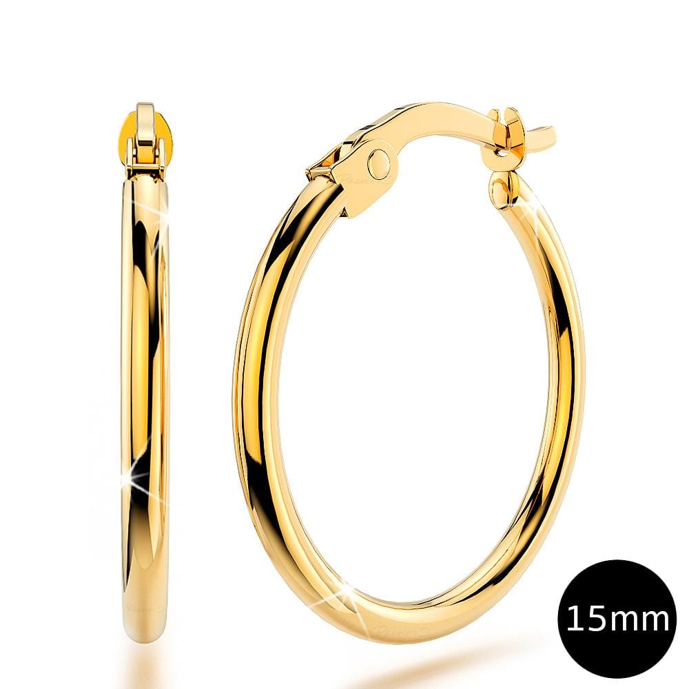 9ct Yellow Gold 15mm Rounded Hoop Earrings - Brilliant Co