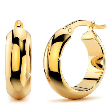 9ct Yellow Gold 10mm Wide Hoop Earrings - Brilliant Co