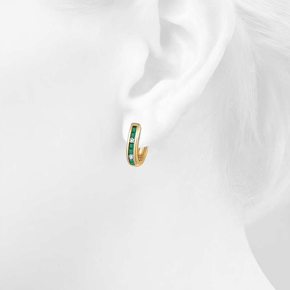 10ct Yellow Gold 1.00ct Emerald & 0.126ct Diamond Hoop Earrings