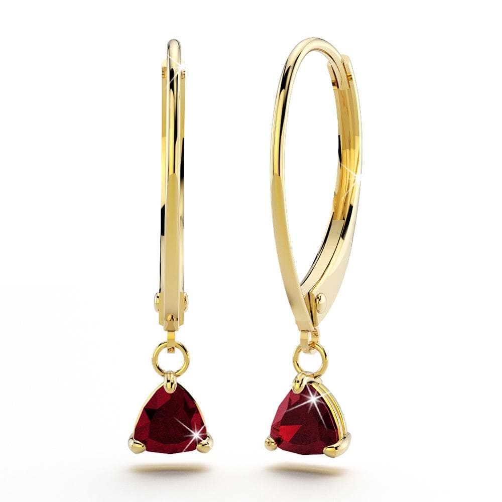 10ct Yellow Gold Trillion Garnet Leverback Drop Earrings