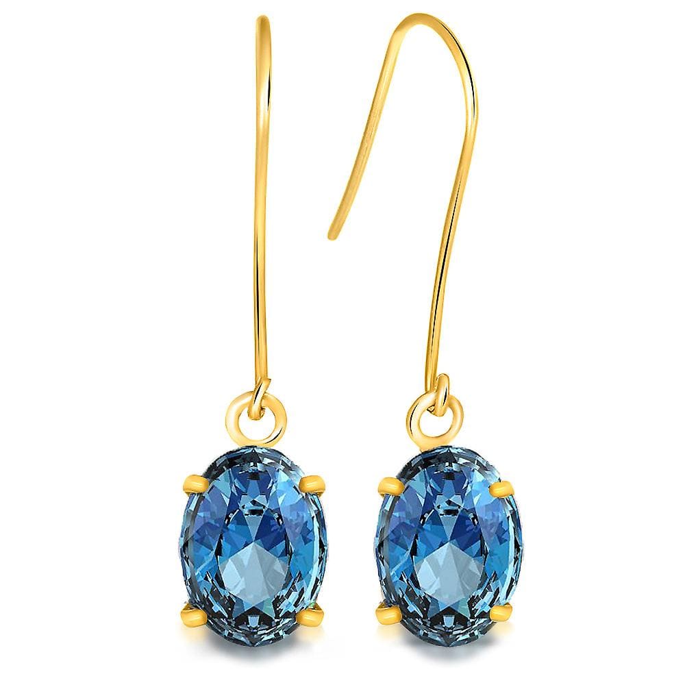 9ct Yellow Gold 1.80ct Oval Blue Topaz Drop Earrings