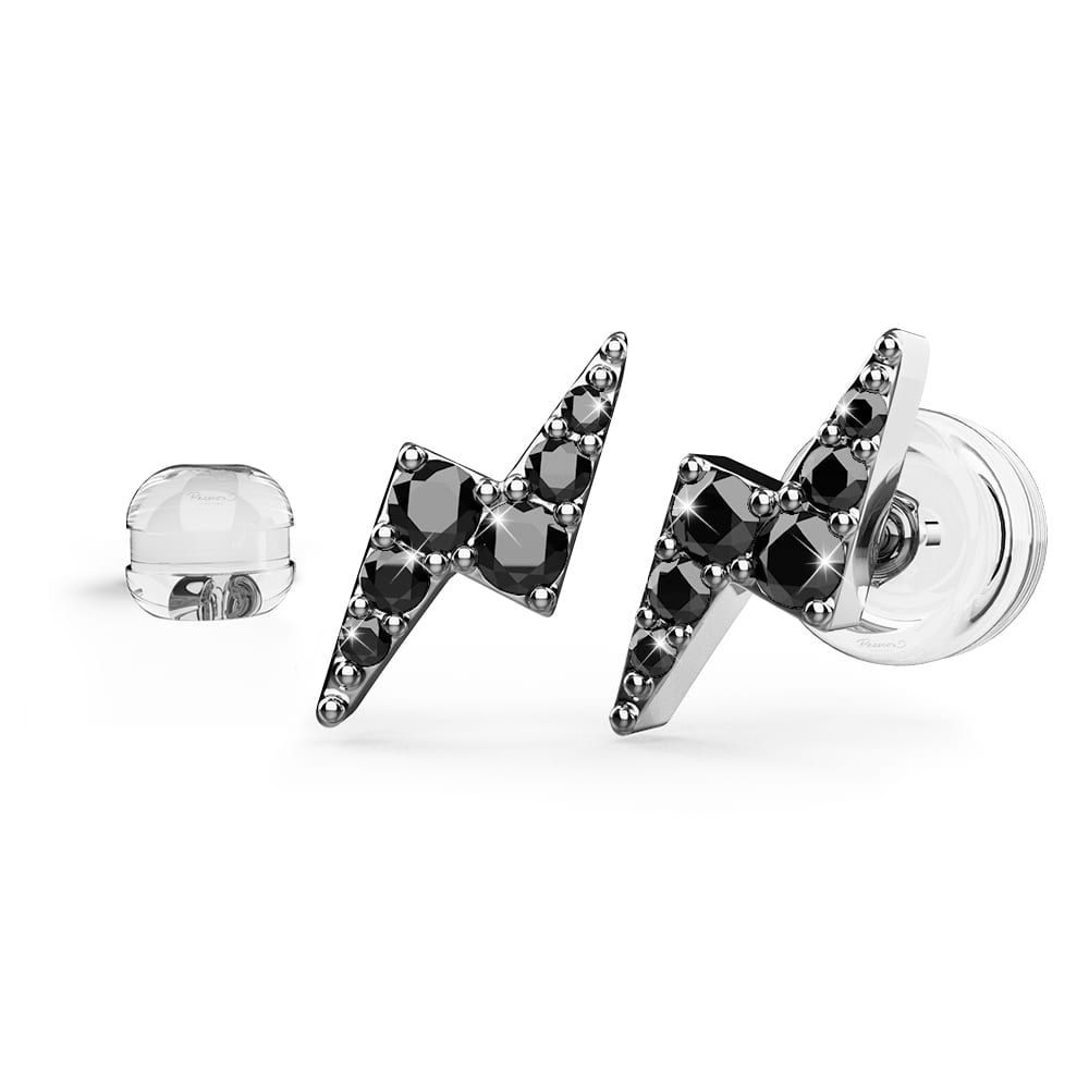 Black Diamond Thunder Stud Earrings Encased in 18k White Gold