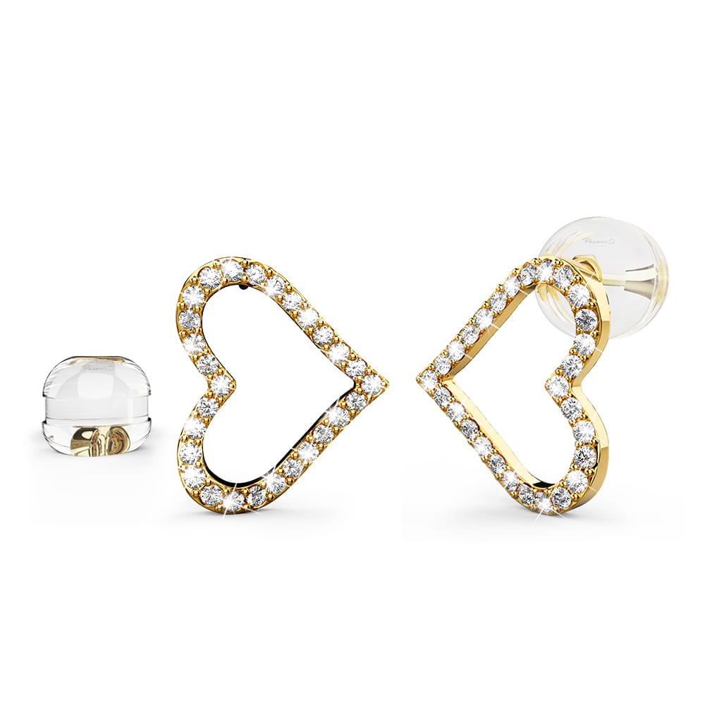 Infinite Heartbeat Diamond Stud Earrings Encased in 18k Gold