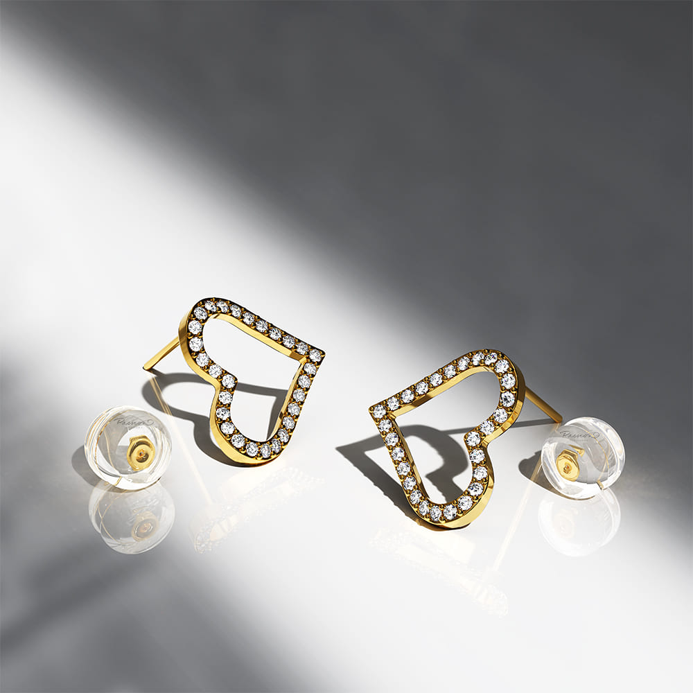 Infinite Heartbeat Diamond Stud Earrings Encased in 18k Gold