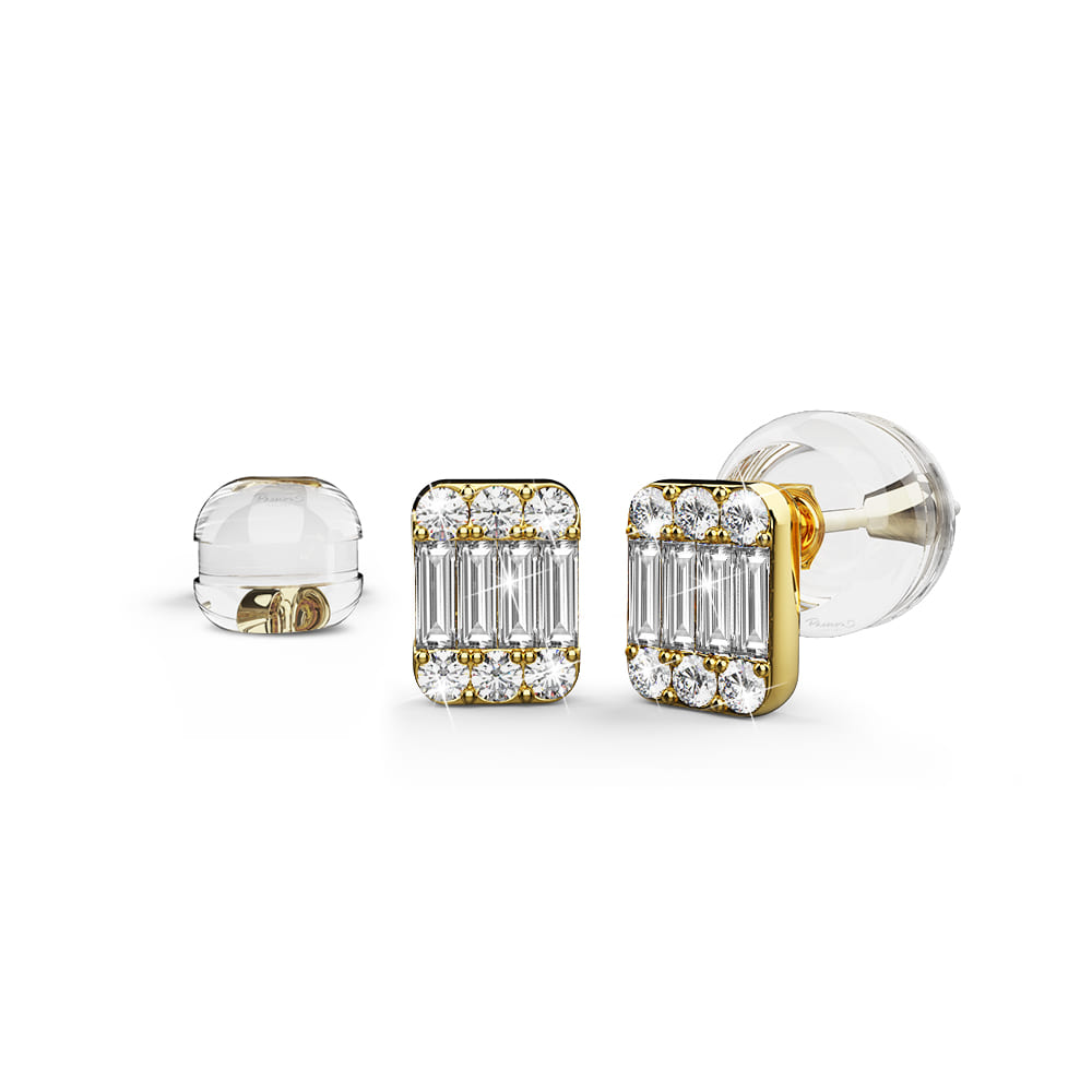 Regal Symmetry Diamond Stud Earrings Encased in 18k Gold