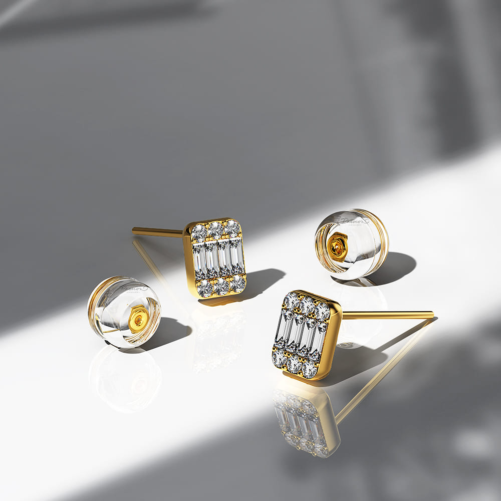 Regal Symmetry Diamond Stud Earrings Encased in 18k Gold