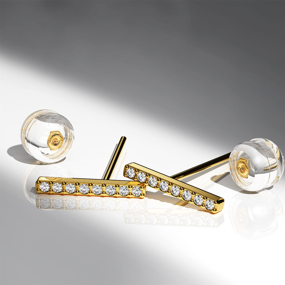 Radiant Accents Diamond Stud Earrings Encased in 18k Gold