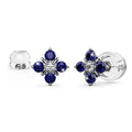 Blue Sapphire Cosmos Diamond Stud Earrings Encased in 18k White Gold
