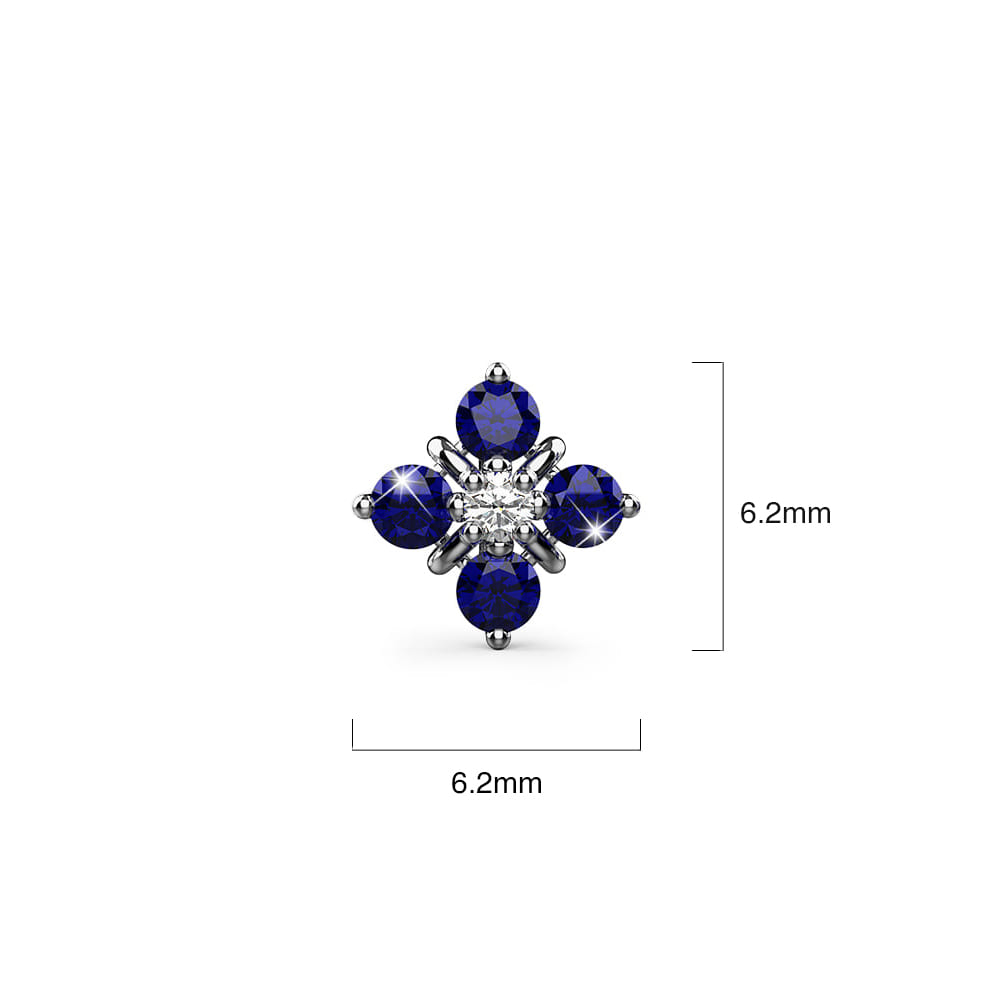 Blue Sapphire Cosmos Diamond Stud Earrings Encased in 18k White Gold