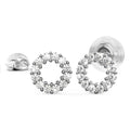 Delicate Diamond Halo Stud Earrings Encased in 18k White Gold