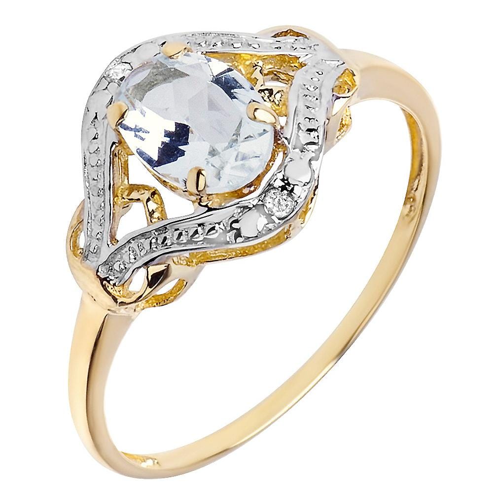 9ct Yellow Gold 0.80ct Oval Aquamarine & Diamond Dinner Ring