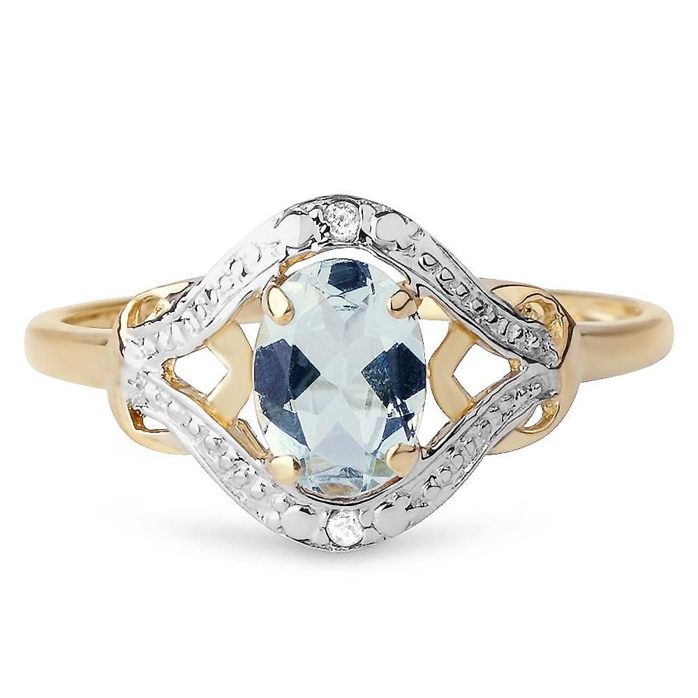 9ct Yellow Gold 0.80ct Oval Aquamarine & Diamond Dinner Ring