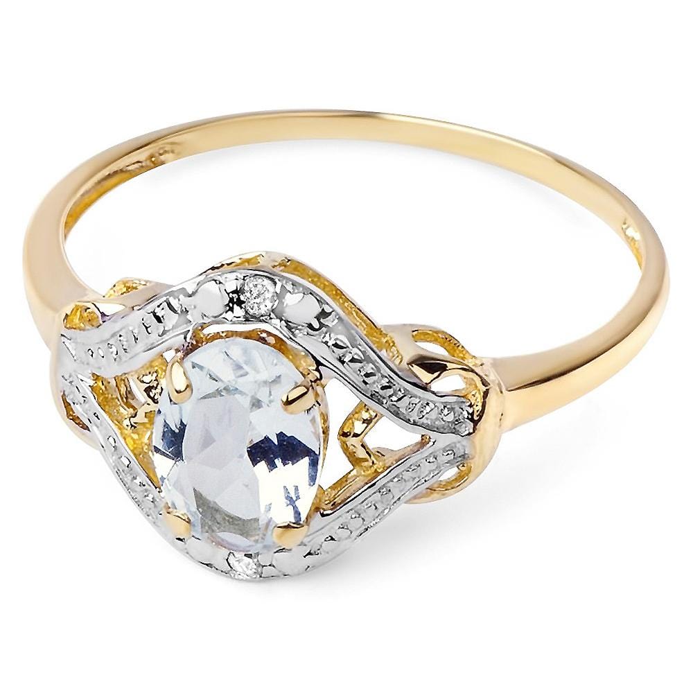9ct Yellow Gold 0.80ct Oval Aquamarine & Diamond Dinner Ring